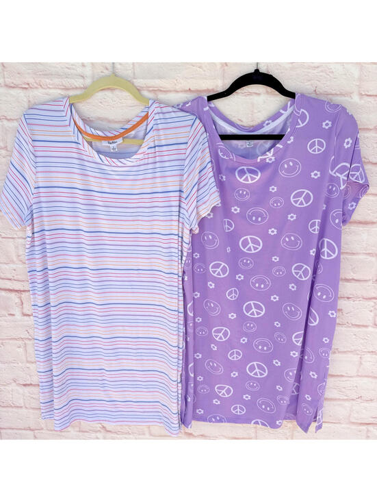 Macy's Other - Bundle of 2 Roudelain Macy's Stripe Purple Sleep Shirts Nightgown Pajama L Large